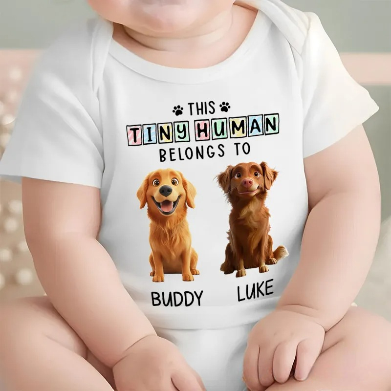 Personalized Tins Baby and Lovely Dogs Bodysuit Baby Shower Gift