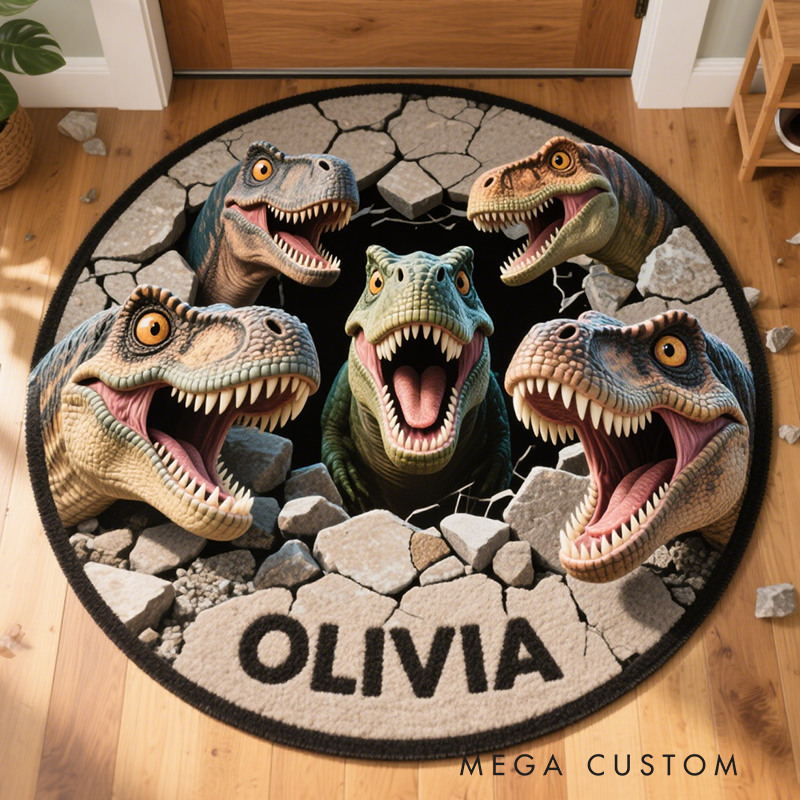Personalized Cartoon Kids Dinosaur with Name Soft Rug Christmas Gift for Kids Rug Birthday Gifts for Kids