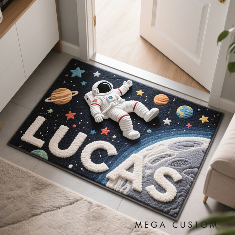 Personalized Cartoon Astronaut with Name Soft Rug Christmas Gift for Kids Rug Birthday Gifts for Kids