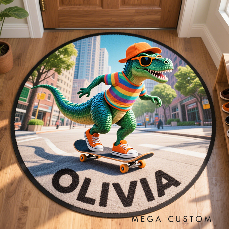Personalized Dinosaur with Name Soft Rug Christmas Gift for Kids Rug Birthday Gifts for Kid