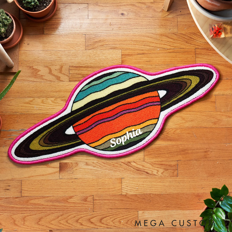 Personalized Saturn Planet Mini Rug Carpet Space Scientist Astronaut Aerospace Doormat Gift for Kid