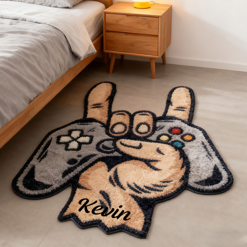 Personalized Gaming Controller Rug Doormat Hand Gesture Gaming Controller Rug Gifts for Game Geek Lover