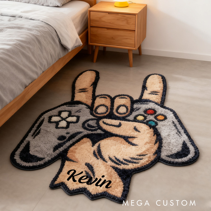 Personalized Gaming Controller Rug Doormat Hand Gesture Gaming Controller Rug Gifts for Game Geek Lover