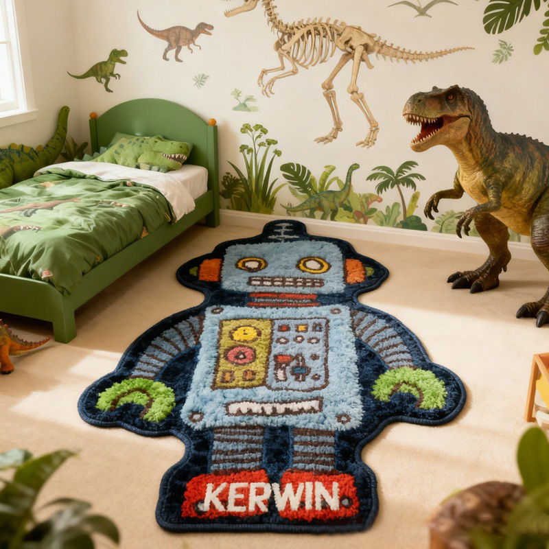 Personalized Robot Graphic Rug Doormat Kids Robotics Rug Doormat Children's Bedroom Playroom Rug Gifts for Kid