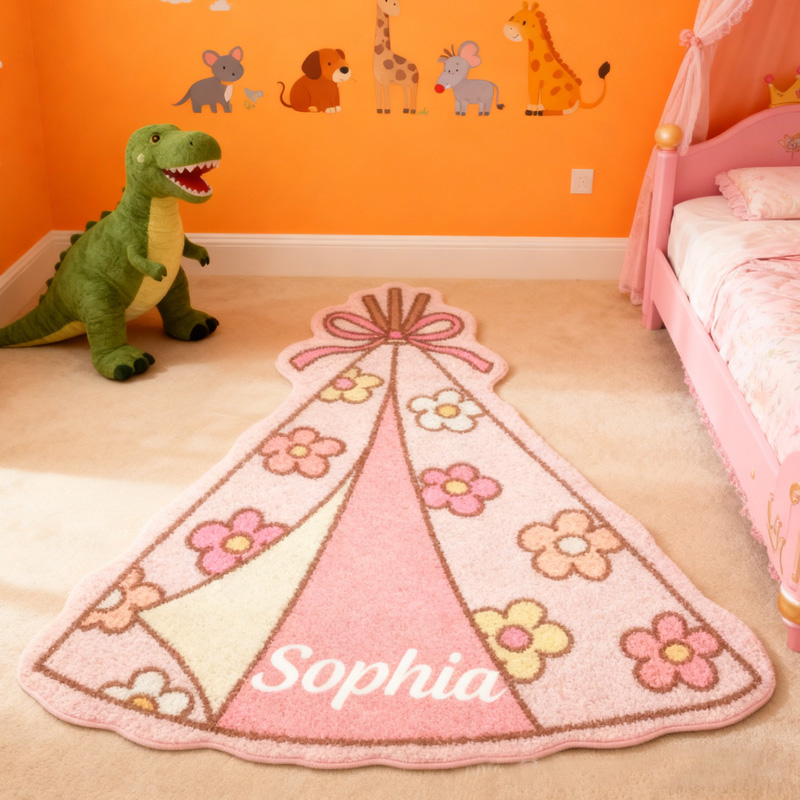 Personalized Camping Tent Floral Rug Whimsical Room Accent Kids Camping Rug Doormat Gifts for Kid