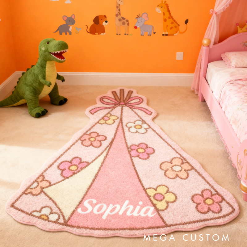 Personalized Camping Tent Floral Rug Whimsical Room Accent Kids Camping Rug Doormat Gifts for Kid