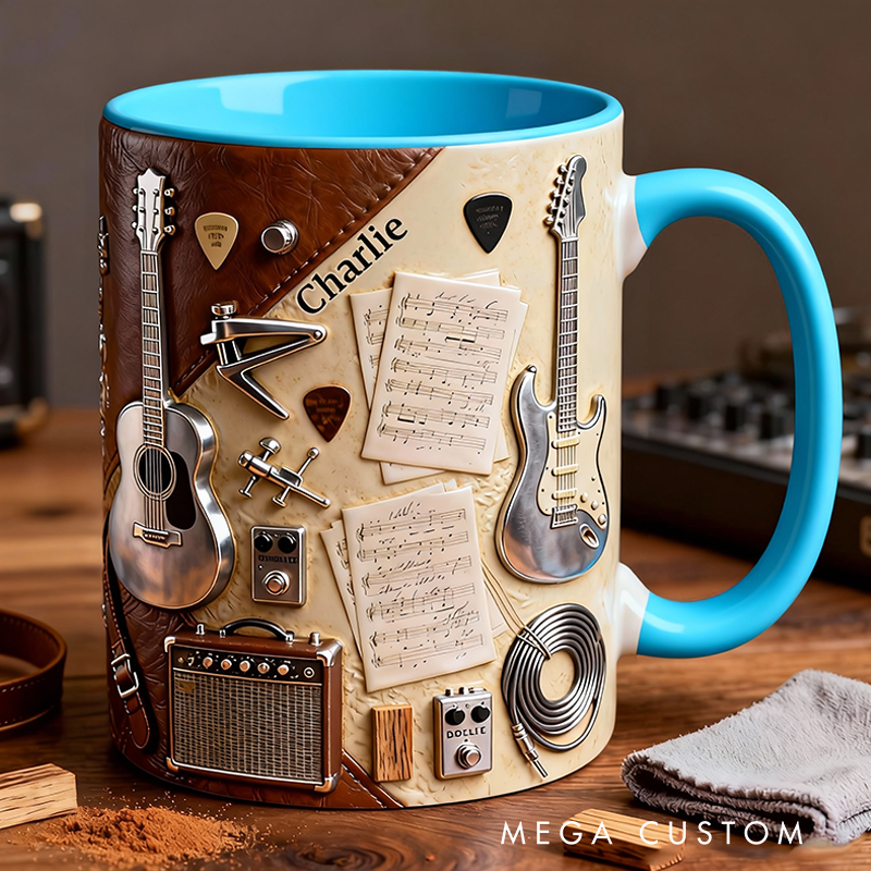 Personalized Name Stereoscopic Guitar Accent Mug Custom Guitar Themed Mug for Music Lovers