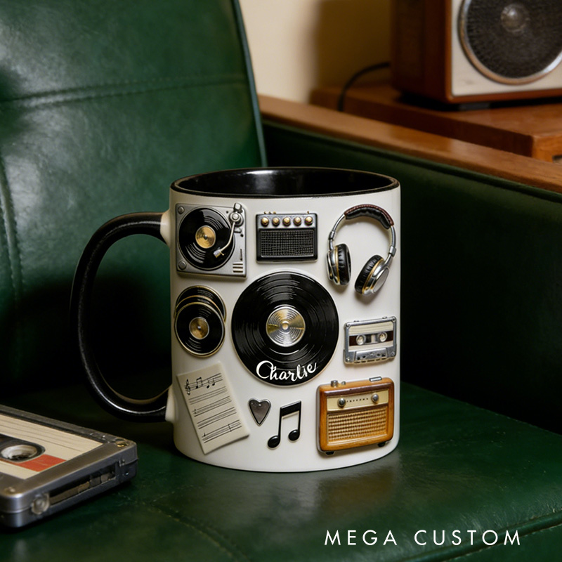 Personalized 2D Flat Love Vinyl Accent Mug Custom Vinyl Records Themed Mug for Music Lovers