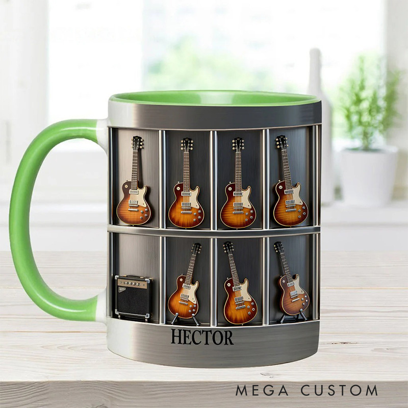 Personalized 2D Flat Guitar Collection Accent Mug Custom Guitarist Themed Mug for Music Lovers