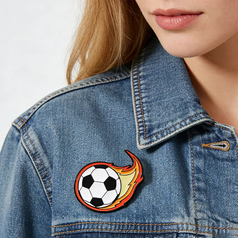 Personalized Sports Ball Pins with Fiery Design for Sports Lovers