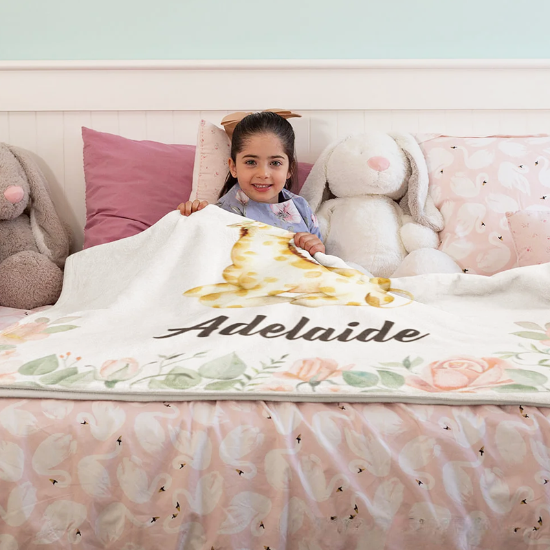 Personalized Just A Girl Who Loves Giraffe Floral Blanket with Name Birthday Gift for Girls