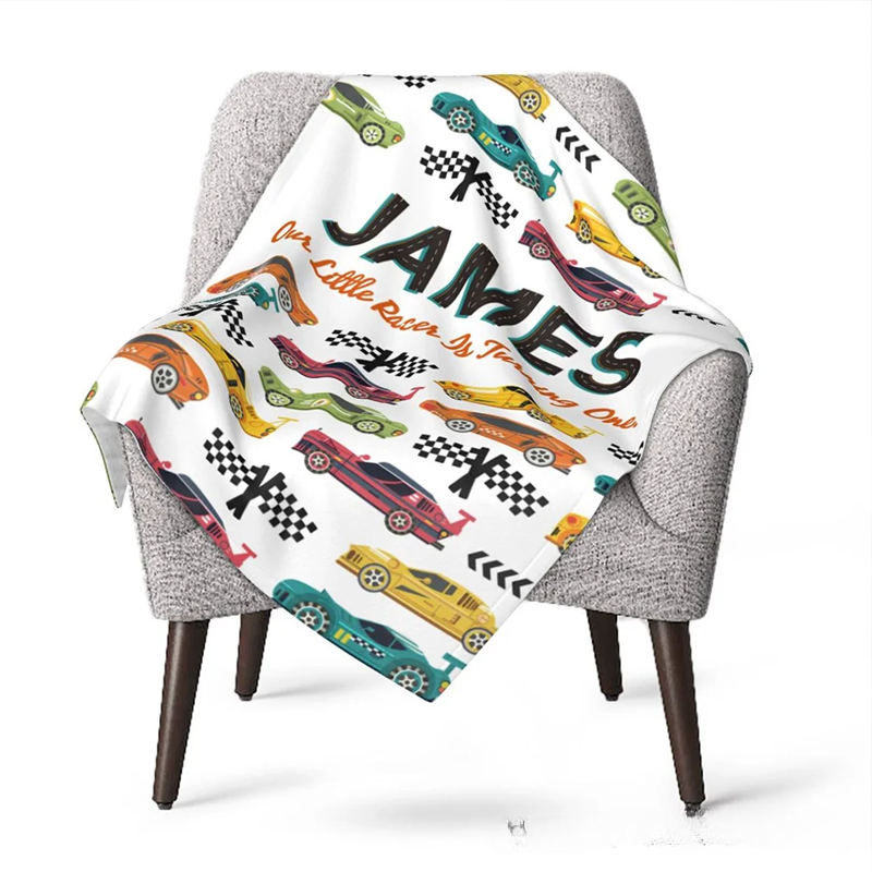 Personalized Race Car Theme Soft Baby Blanket with Name Baby Shower Gift for Newborn