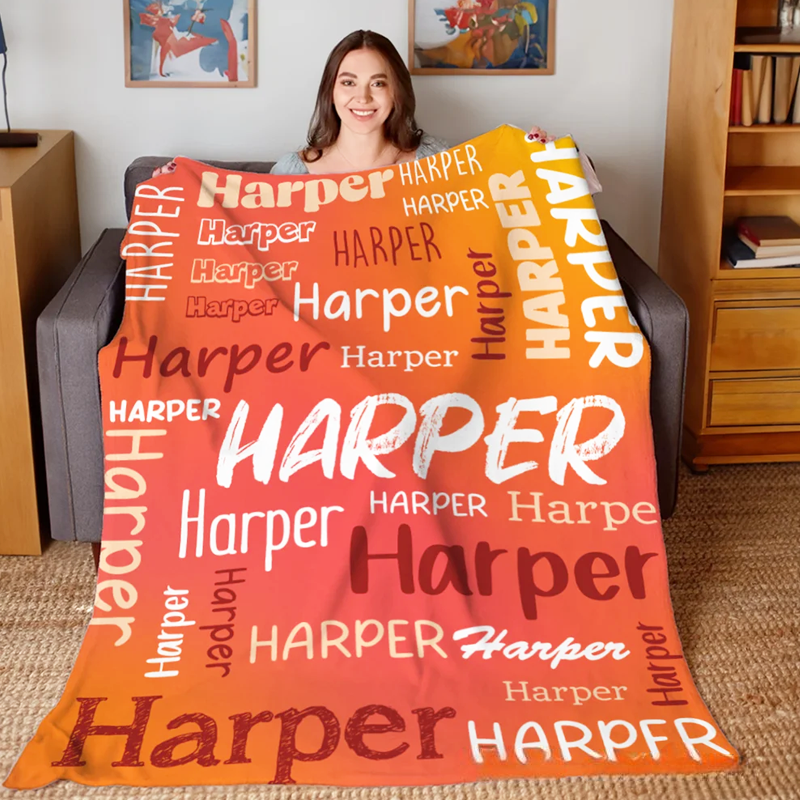 Personalized Colorful Gradient Soft Throw Blanket with Name Birthday Christmas Gift for Kids Adults