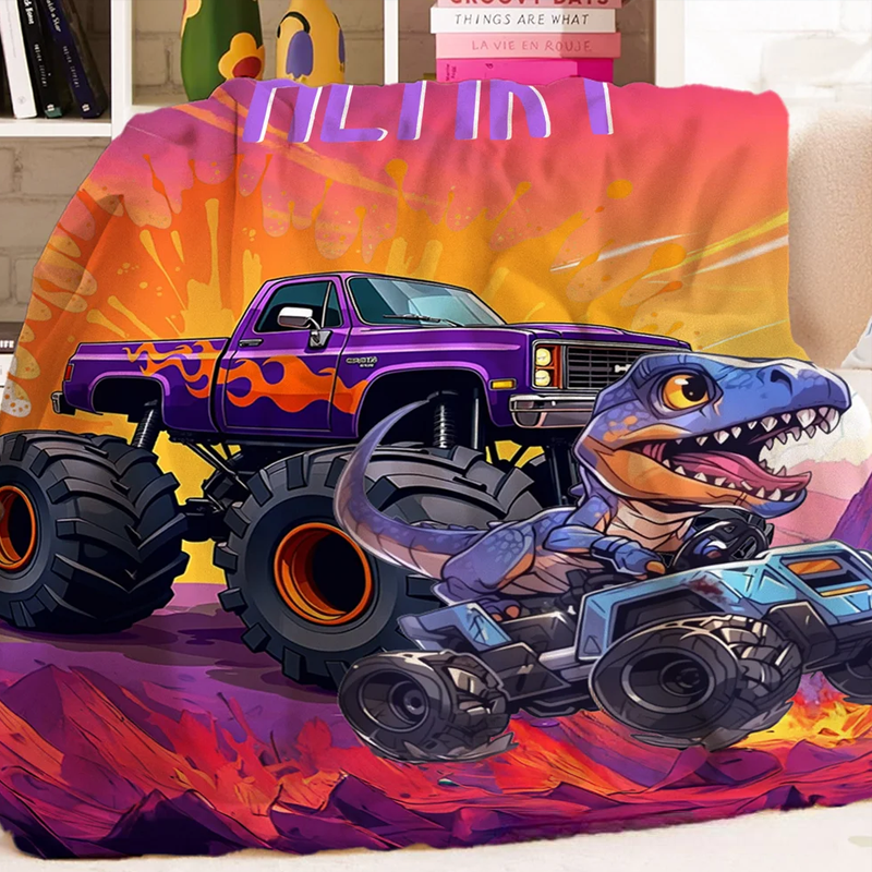 Personalized Soft Blanket with Name for Kids Monster Trucks Dinosaurs Dream Horse Birthday Gift for Children