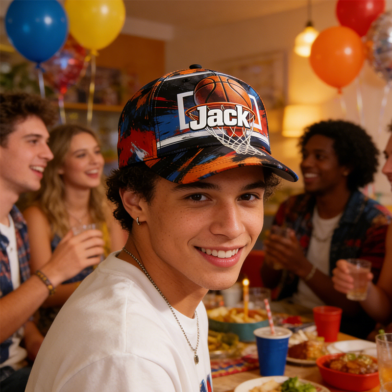 Personalized Basketball Hat with Custom Name and Dynamic Hoop Design for Basketball Enthusiasts