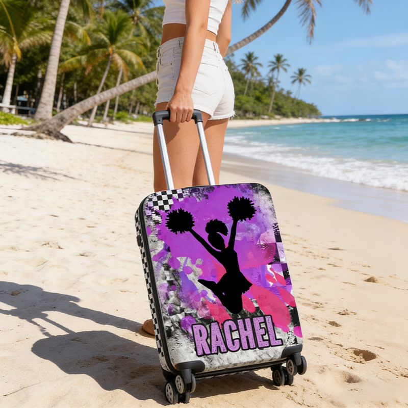 Personalized Cheerleader Girls Luggage Cover with Silhouette and Custom Name Cheerleader Gifts for Vacations or Trips  