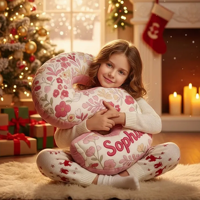 Personalized Pink Flower Letter Pillow Graphic 3D Print Pillow Custom Name Pillow for Kids Gardening Lovers Gift