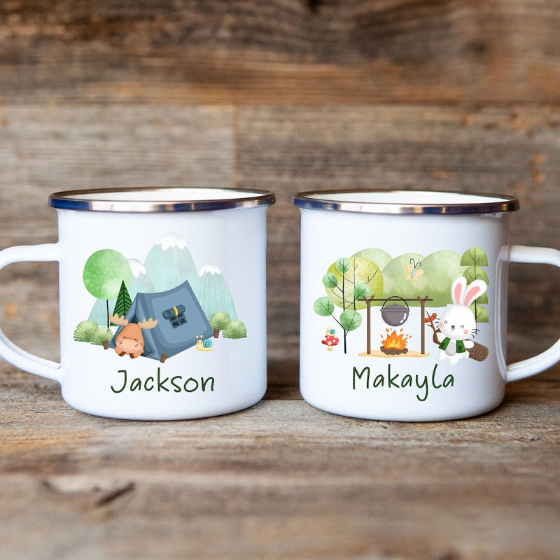 Personalized Kids Camping Mug Custom Kids Camping Cup Kids Camping Enamel Mug Campfire Mug Unbreakable Kids Woodland Mug