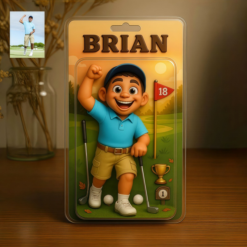 Personalized Golf Photo Pixar Style Themed Acrylic Block,Golf Themed Home Decor,Golf Gift For Him,Her,Birthday Gift For Golf Player,Gift For Golfer