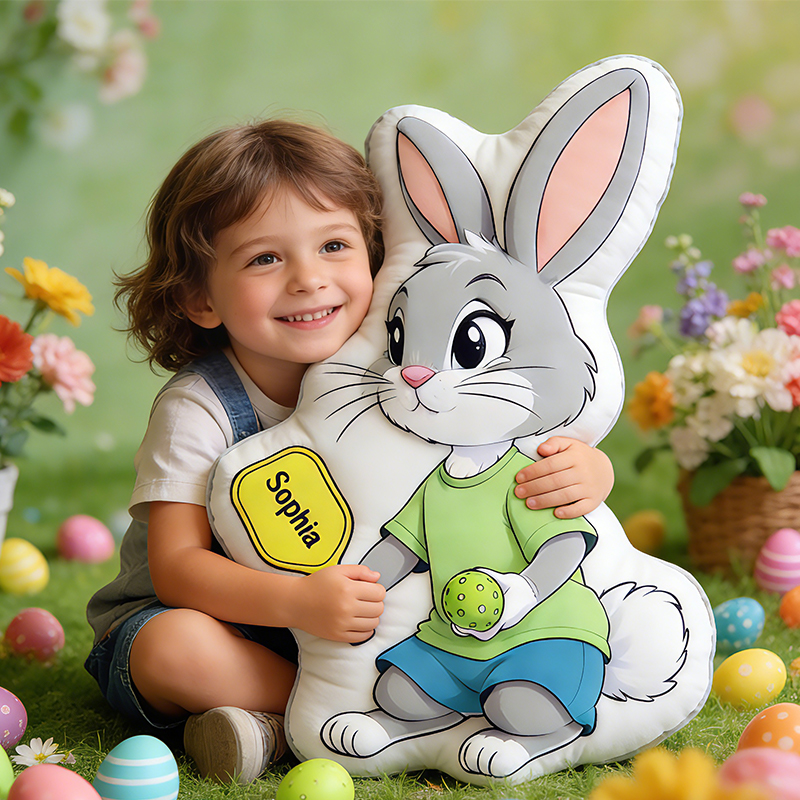 Personalized Easter Pickleball Bunny Pillow with Custom Name for Kids Easter Gifts 