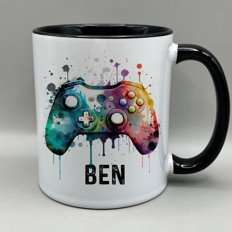 Personalised Gamer Mug Games Controller Mug Paint Splash Paint Drip Mug Rainbow Controller Funny Gaming Gift for Geek