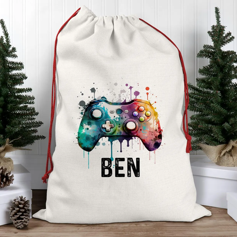 Personalised Gamer Santa Sack Christmas Present Sack Games Controller Christmas Sack Gamer Gifts for Geek