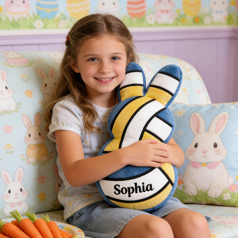 Personalized Easter Volleyball Bunny Pillow with Custom Name for Kids Easter Gifts