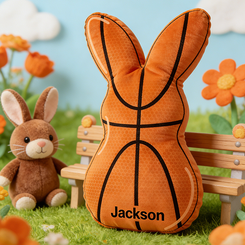 Personalized Easter Basketball Bunny Pillow with Custom Name for Kids Easter Gifts