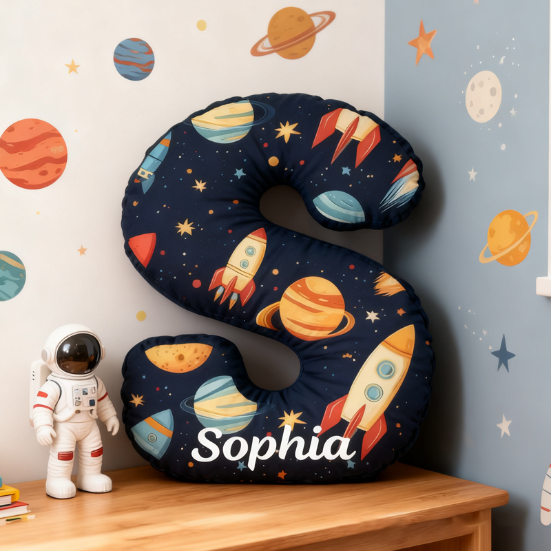 Personalized Space Themed Pillow for Kid Custom Letter Pillow with Name Space Geek Lover Gift