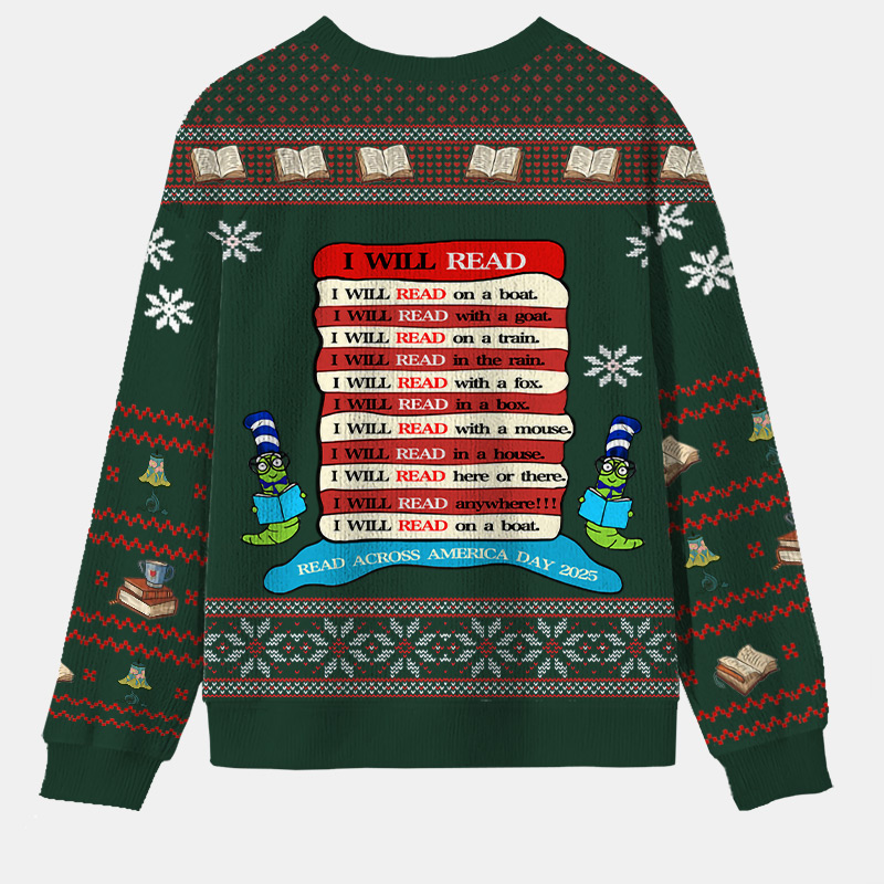 Personalized Reading Joy Anywhere Ugly Sweater Holiday Gift for Book Lover