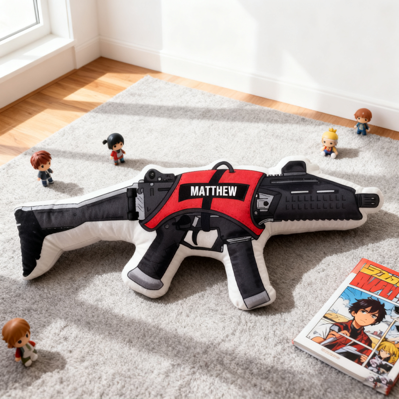 Personalized Emotional Support Gun Pillow for Kid Custom Funny Pillow with Name Adventure Hunting Lover Gift