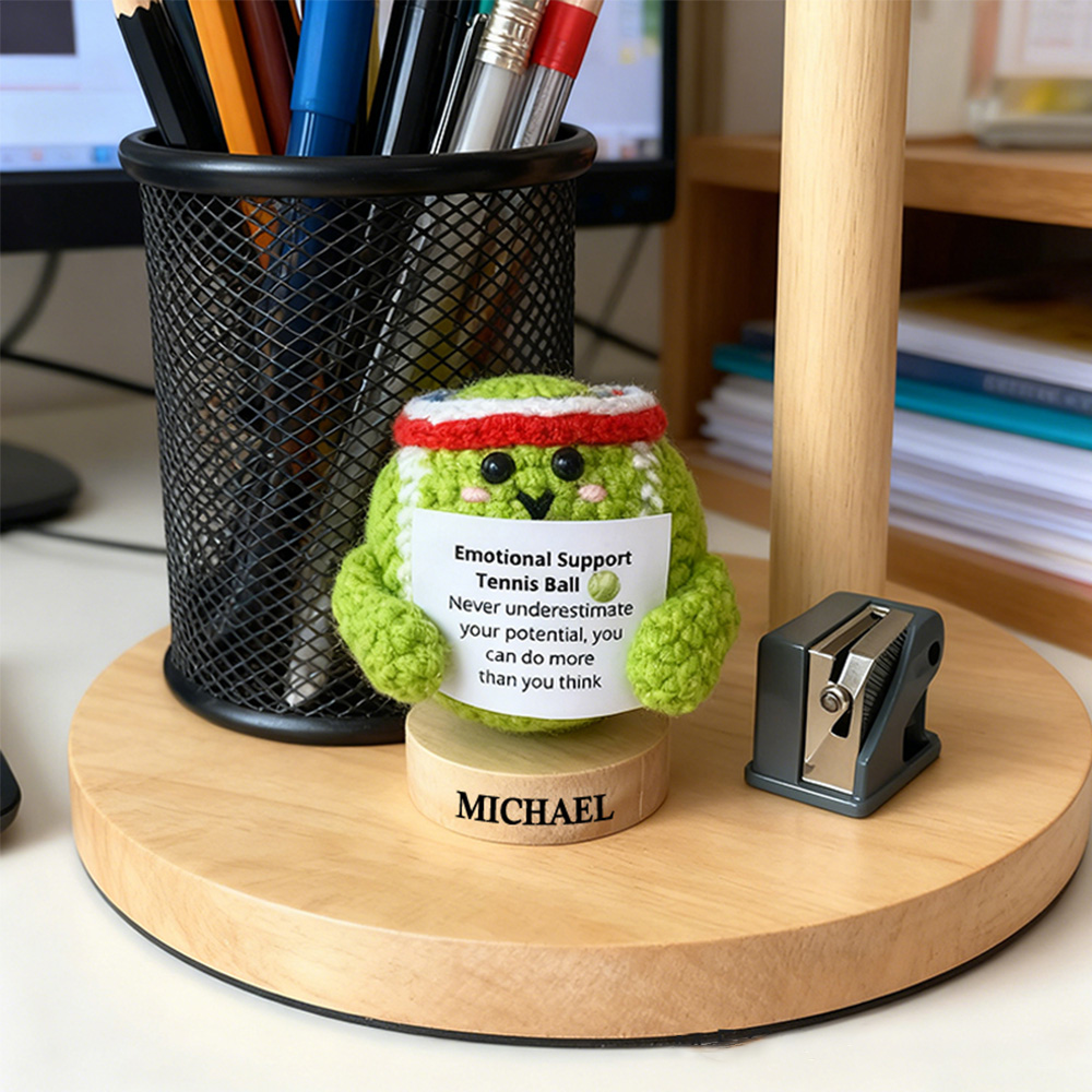 Personalized Crochet Tennis Ball Plush with Motivational Quoteand Custom Name Cheer Up Gifts For Tennis Team Players