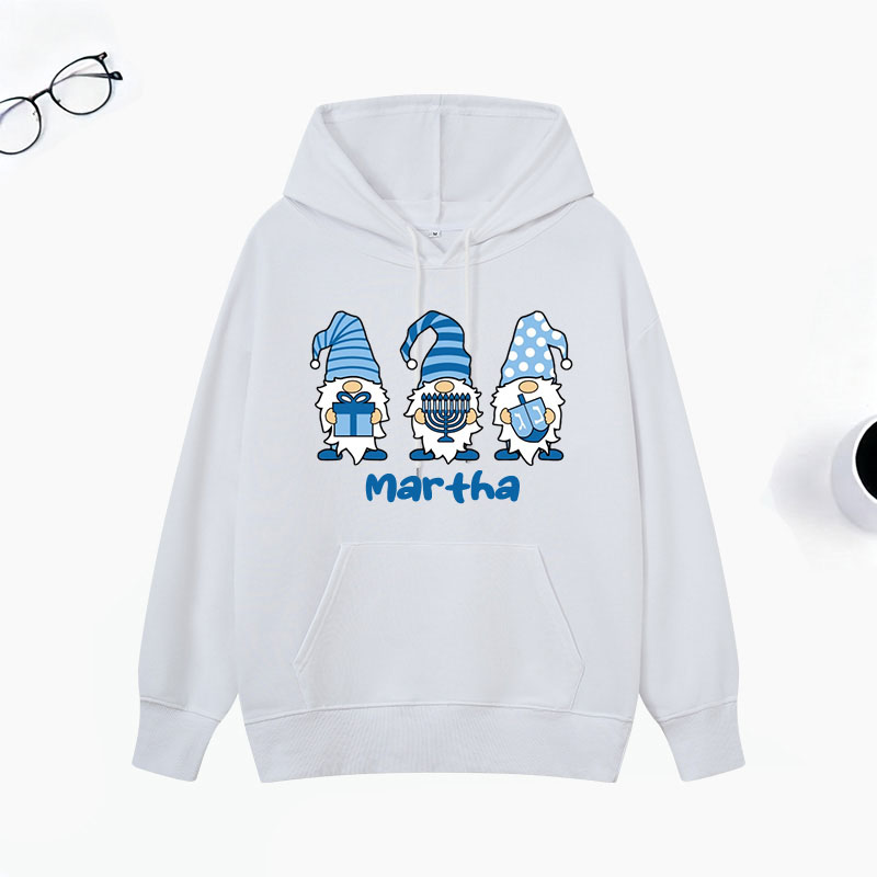 Personalized Gnomes Hanukkah Classic Hoodies with Name Unisex Hoodies Religious Gift Happy Hanukkah Gift for Jewish People