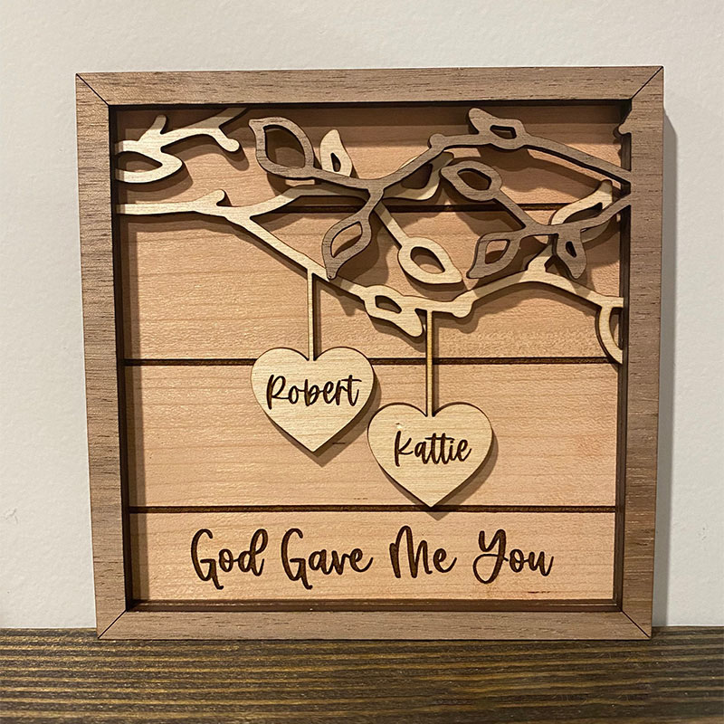 Personalized God Gave Me You 3D Wooden Sign with Custom Couple's Names and Quote Home Decor Gift for Couple Valentine's Day Gift Anniversary Gift