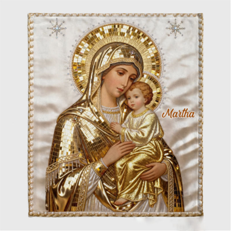 Personalized the Queen of Heaven Soft Throw Christian Blanket with Custom Name Virgin Mary and Baby Jesus Blanket Religious Gift Catholic Gift