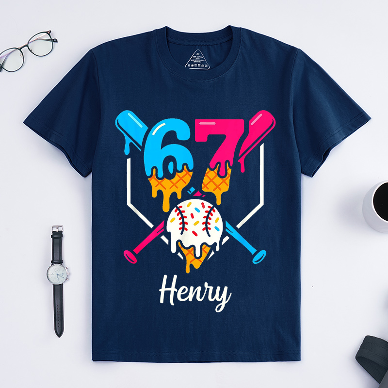 Personalized 67 Baseball Six Seven Baseball Ice Cream Drip Cool Custom Name