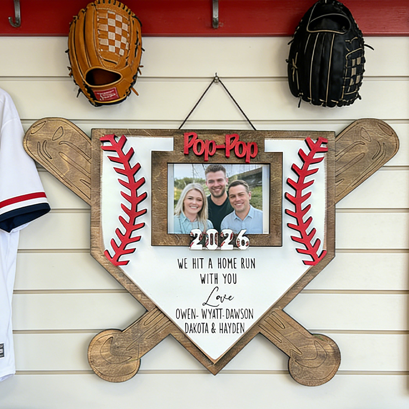 Personalized Baseball Home Plate Photo Frame with Custom Message for Family Memories