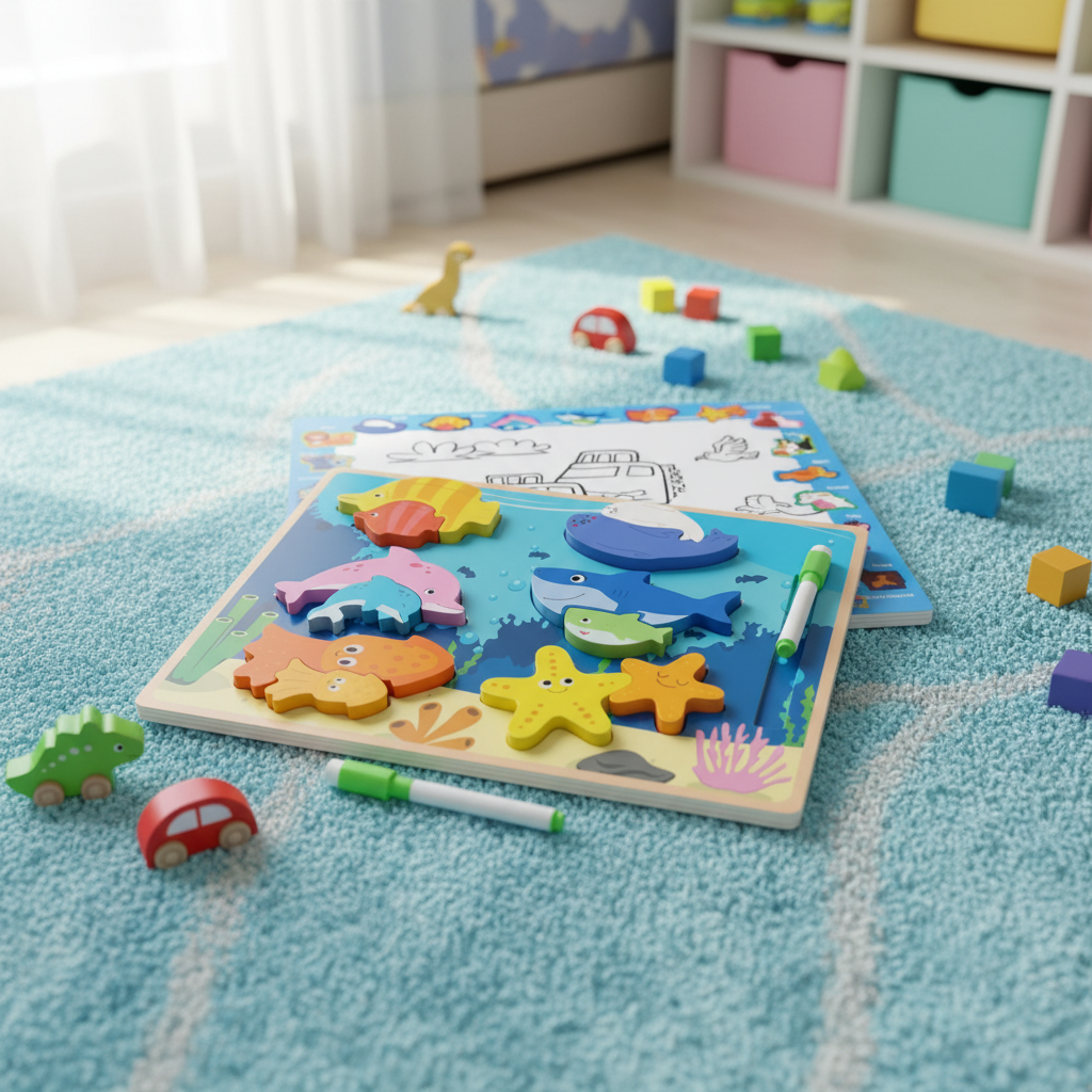 Personalized Ocean Theme Wooden Puzzle and Drawing Board for Kids Custom Name or Message 2-in-1 Educational Toy Perfect Gift for Kids