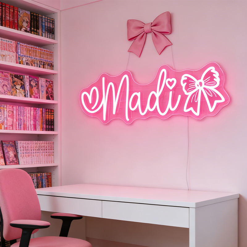 Personalized Cheerleader Neon Sign with Custom Name and Bow Design for Cheerleader Girls