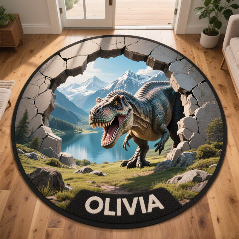 Personalized Dinosaur with Name Soft Rug Christmas Gift for Kids Rug Birthday Gifts for Kid