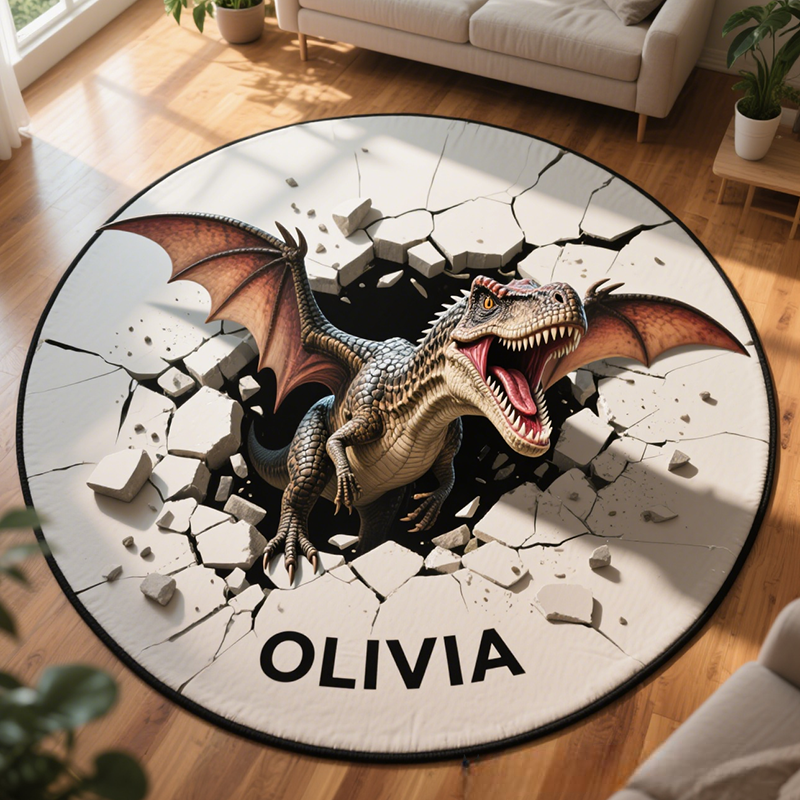 Personalized Cartoon Kids Dinosaur with Name Soft Rug Christmas Gift for Kids Rug Birthday Gifts for Kids