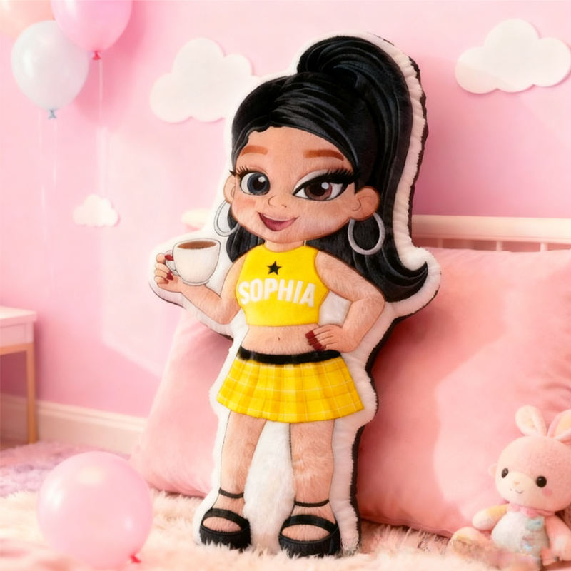 Personalized Y2K Girl with Name Graphic 3D Print Pillow Christmas Gift for Kids Birthday Gift