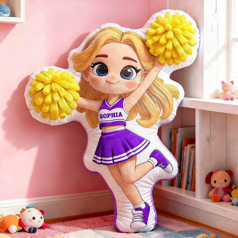 Personalized Adorable Cheerleading Pillow with Name and Outfit Design for Kids
