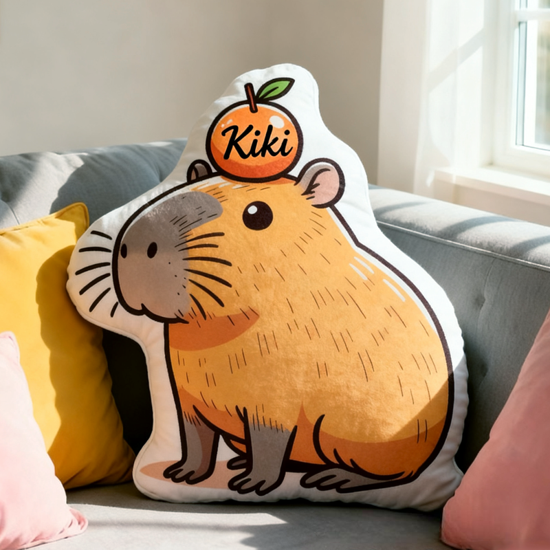 Personalized Cute Kapibala Capybara Initial Name Pillow Christmas Gift for Kids 