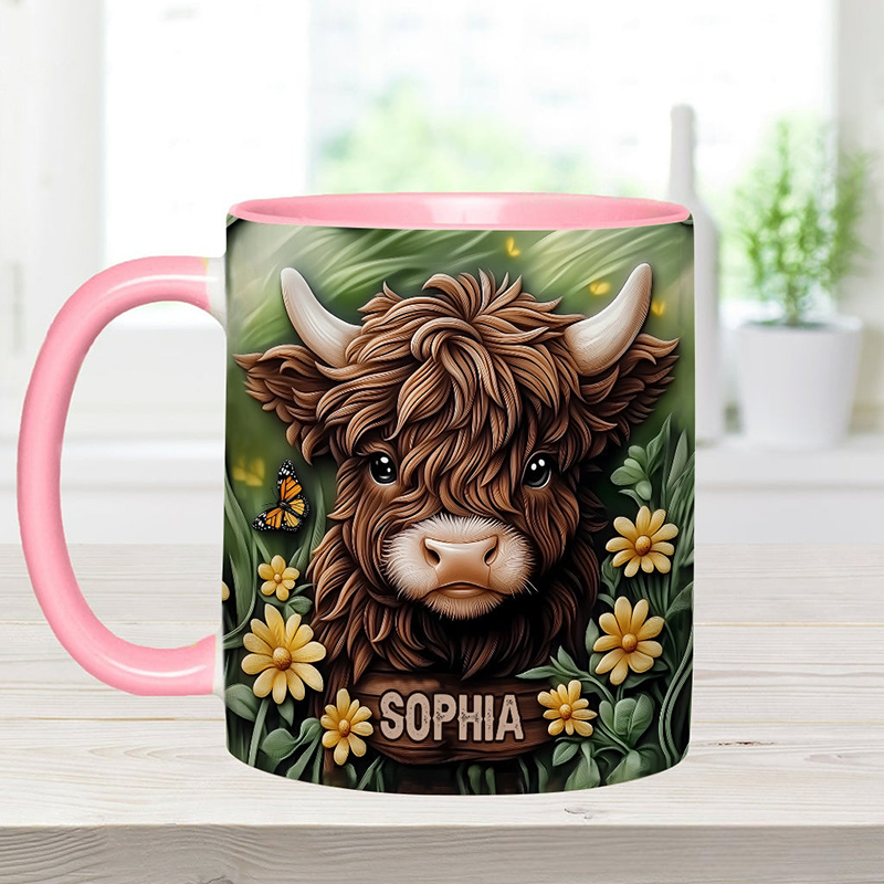 Personalized Baby Highland Cow Accent Mug