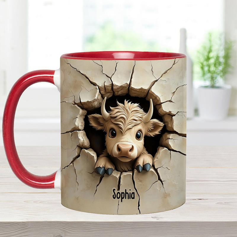 Personalized Cute Highland Cow Peeking Highland Cow Accent Mug
