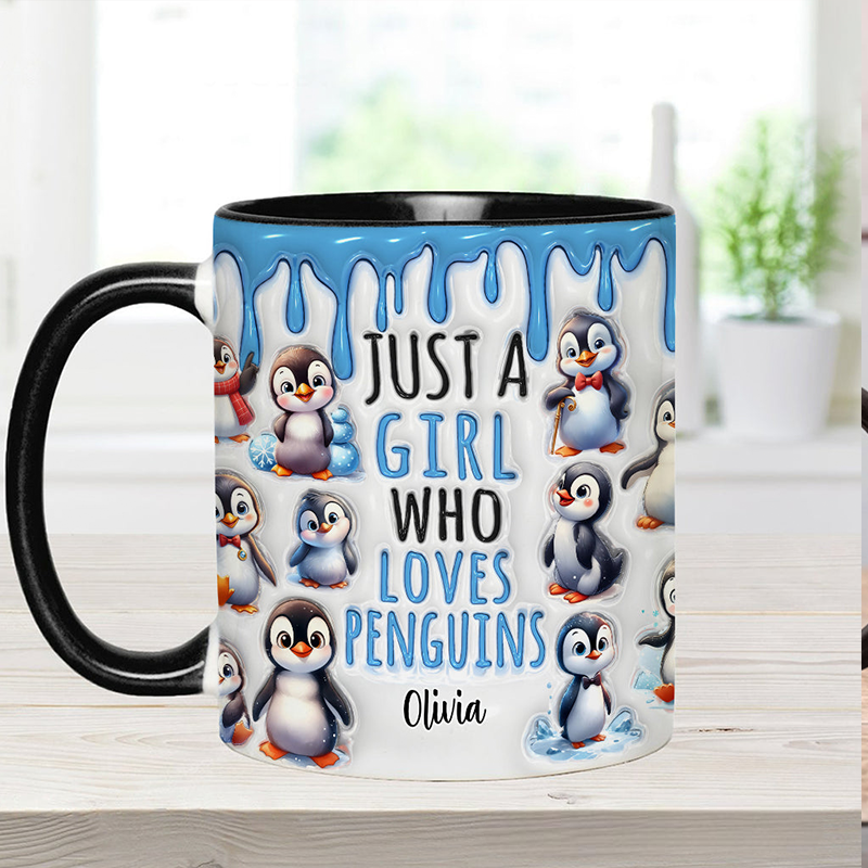 Personalized Just A Girl Who Loves Penguins Accent Mug