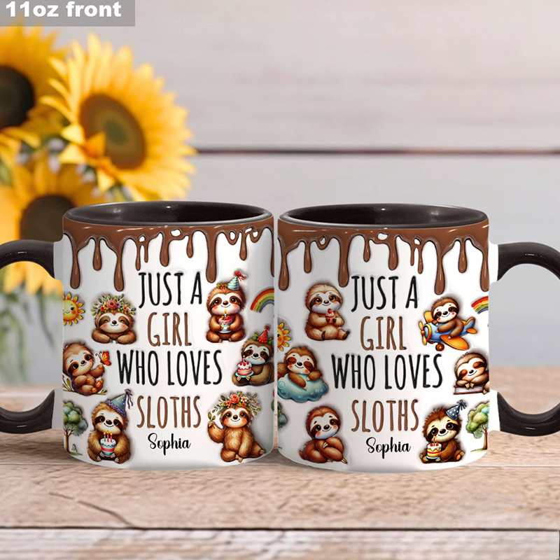 Personalized Just A Girl Who Loves Sloths Sloth Accent Mug