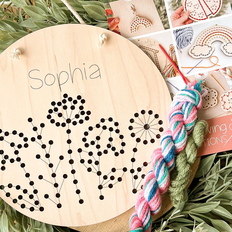 Personalized Flower Sewing Craft Kit for Girls Beginner Yarn Embroidery Set with Custom Name Perfect Easter Gift