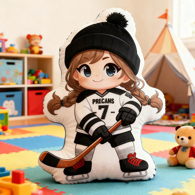 Personalized Cute Ice Hockey Pillow with Custom Details for Kids Girls and Boys